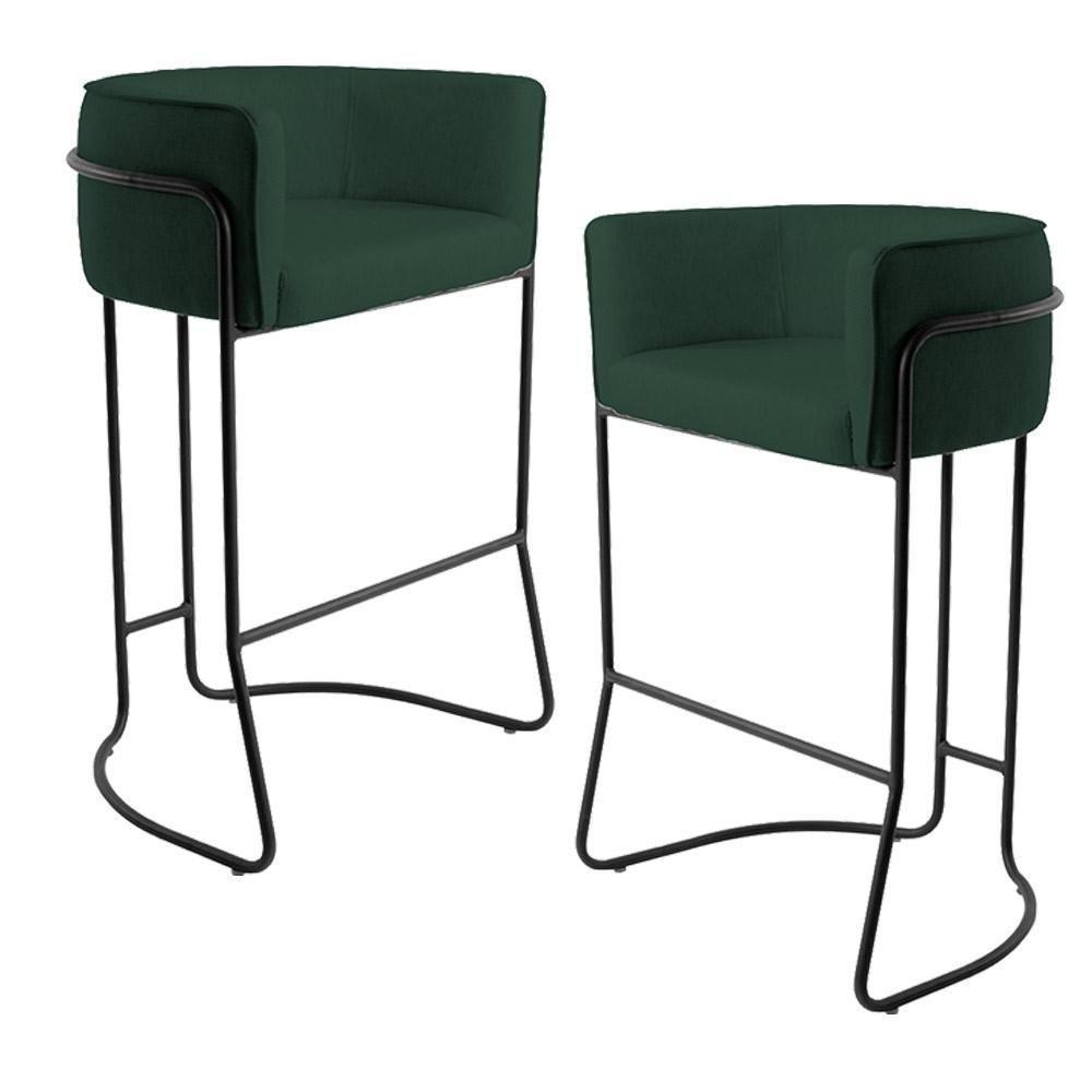 Kit 02 Banquetas Fixa Preto Linho Verde Musgo C-117 - 1