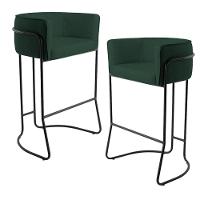 Kit 02 Banquetas Fixa Preto Linho Verde Musgo C-117 - 1