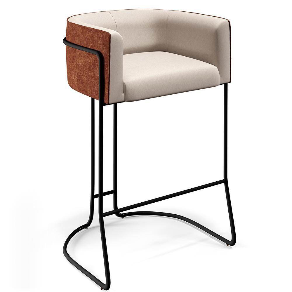 Kit 02 Banquetas Preto Linho Bege C-107 Corano Marrom B-38 - 7