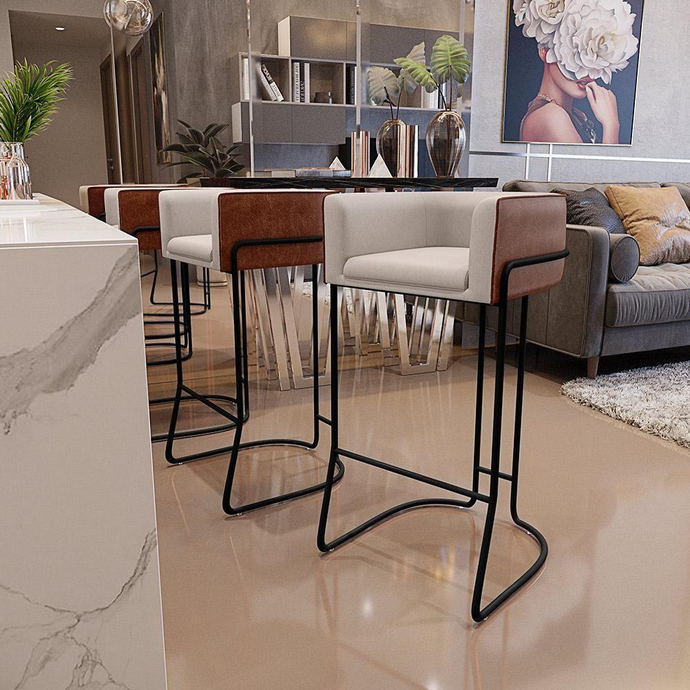 Kit 02 Banquetas Preto Linho Bege C-107 Corano Marrom B-38 - 8