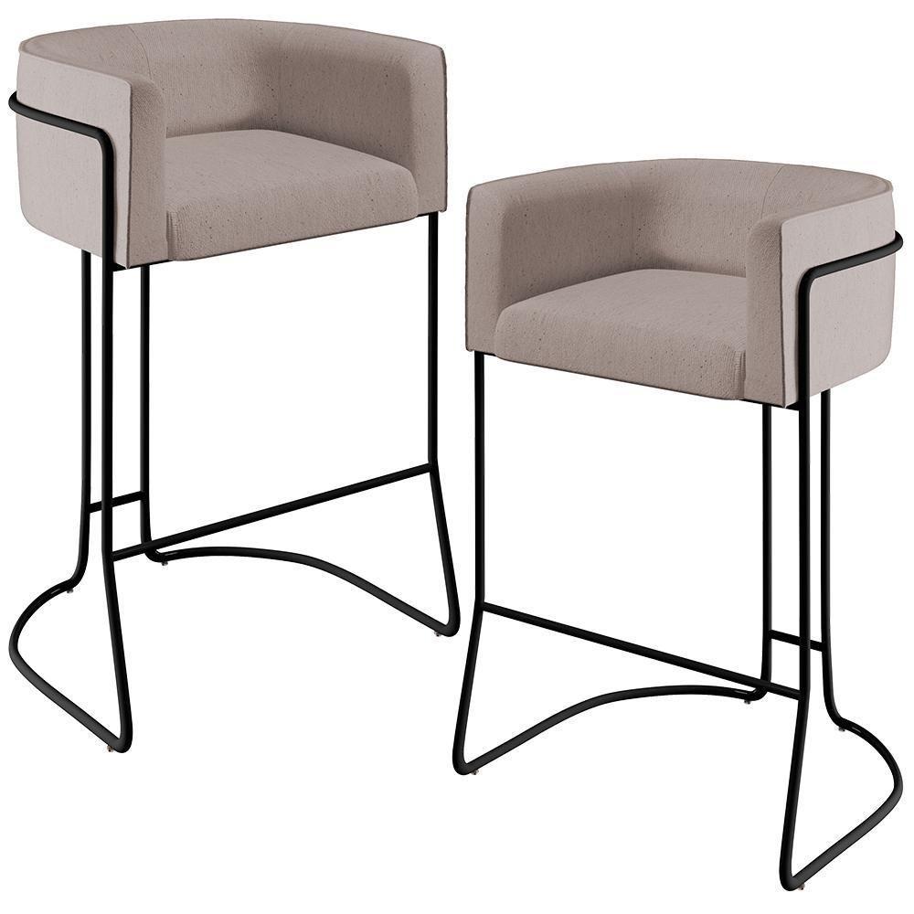 Kit 02 Banquetas Fixa Preto Linho Bege C-107 - 1