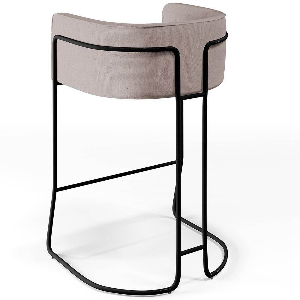 Kit 02 Banquetas Fixa Preto Linho Bege C-107 - 2