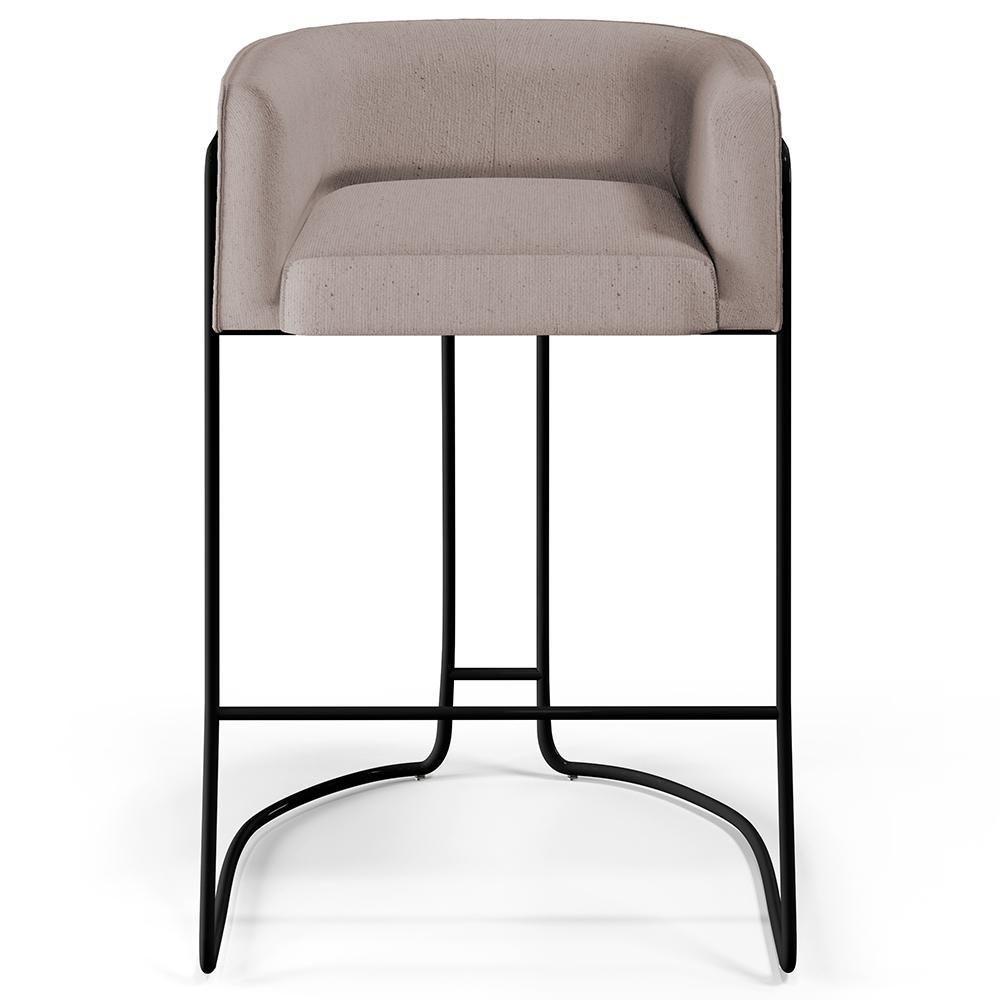 Kit 02 Banquetas Fixa Preto Linho Bege C-107 - 4