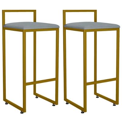 Kit 02 Banquetas Altas Hanna Dourado Suede Cinza