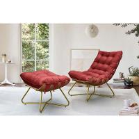 Kit Poltrona Com Puff Pés Cruzados Dourado Veludo Vermelho - 5