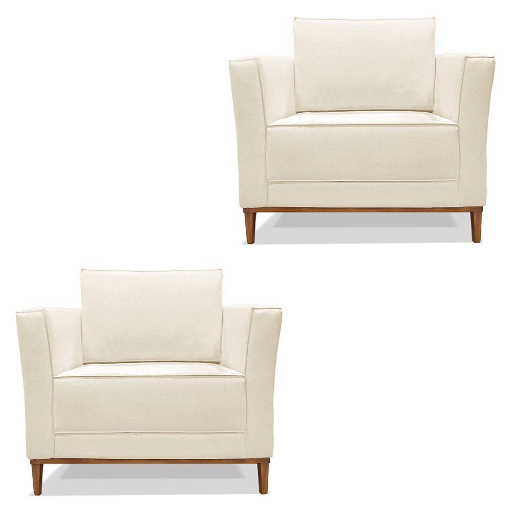 Kit 2 Poltronas Para Vega Linho Pés Castanho Natural - 1