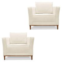 Kit 2 Poltronas Para Vega Linho Pés Castanho Natural - 1