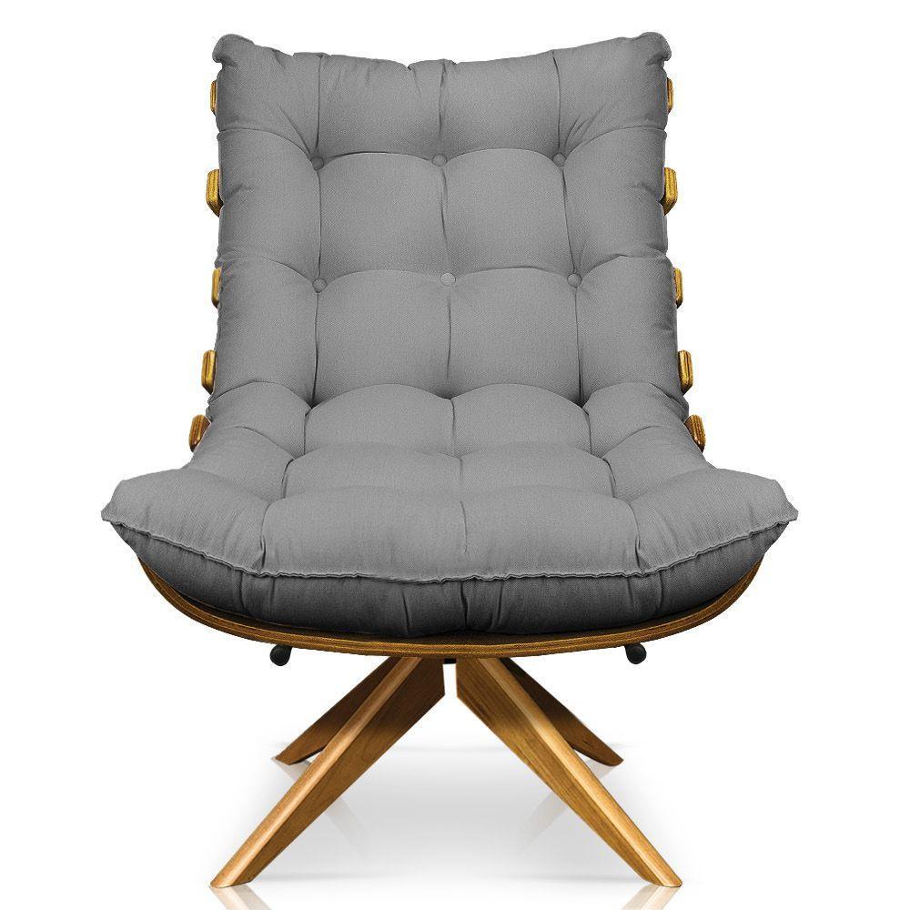 Kit Poltrona Costela Com Puff Giratória Linho Grafite - 2