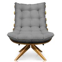 Kit Poltrona Costela Com Puff Giratória Linho Grafite - 2