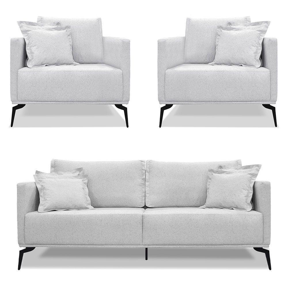 Kit 2 Poltronas E Sofá 2 Lugares 1,80m Cinza Pés Metálicos - 1