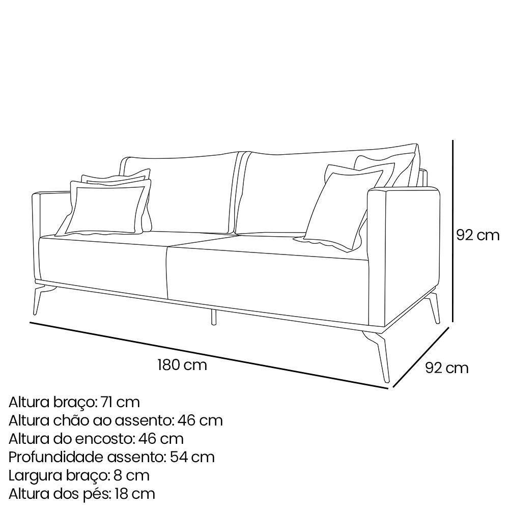Kit 2 Poltronas E Sofá 2 Lugares 1,80m Cinza Pés Metálicos - 3