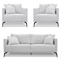 Kit 2 Poltronas E Sofá 2 Lugares 1,80m Cinza Pés Metálicos - 1