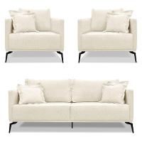 Kit 2 Poltronas E Sofá 2 Lugares 1,60m Natural Pés Metálicos - 1