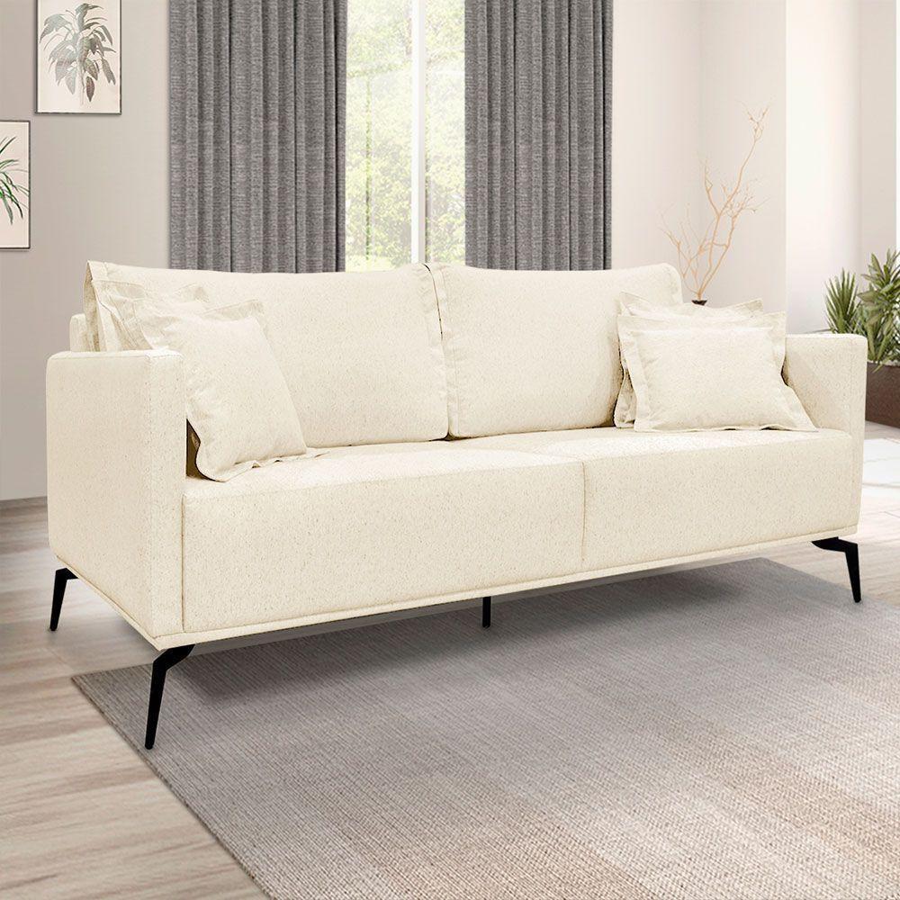 Kit 2 Poltronas E Sofá 2 Lugares 1,80m Pés Metálicos Bege - 10