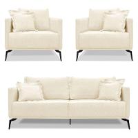 Kit 2 Poltronas E Sofá 2 Lugares 1,80m Pés Metálicos Bege - 1