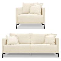 Kit Poltrona E Sofá 2 Lugares 1,80m Pés Metálicos Bege - 1