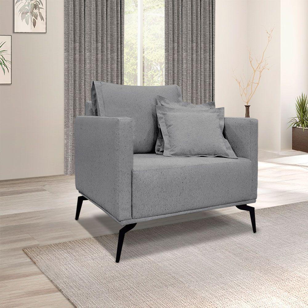 Kit 2 Poltronas E Sofá 2 Lugares 1,80m Pés Metálicos Grafite - 9