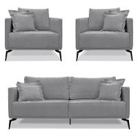 Kit 2 Poltronas E Sofá 2 Lugares 1,80m Pés Metálicos Grafite - 1