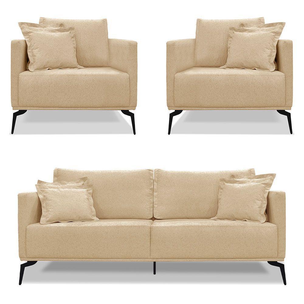 Kit 2 Poltronas E Sofá 2 Lugares 1,60m Dourado Pés Metálicos - 1