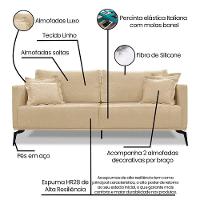 Kit 2 Poltronas E Sofá 2 Lugares 1,80m Pés Metálicos Dourado - 3