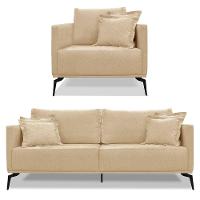 Kit Poltrona E Sofá 2 Lugares 1,80m Pés Metálicos Dourado - 1