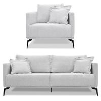 Kit Poltrona E Sofá 2 Lugares 1,80m Pés Metálicos Cinza - 1