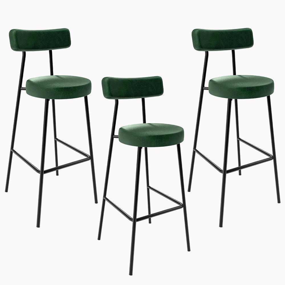 Kit 03 Banquetas Altas Estrutura Em Aço Milão Verde Musgo - 1