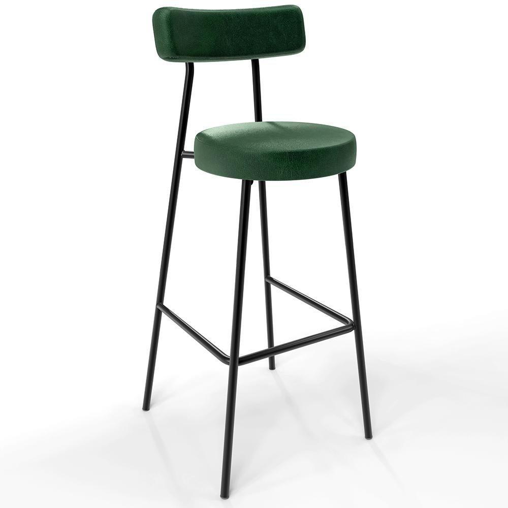 Kit 03 Banquetas Altas Estrutura Em Aço Milão Verde Musgo - 7