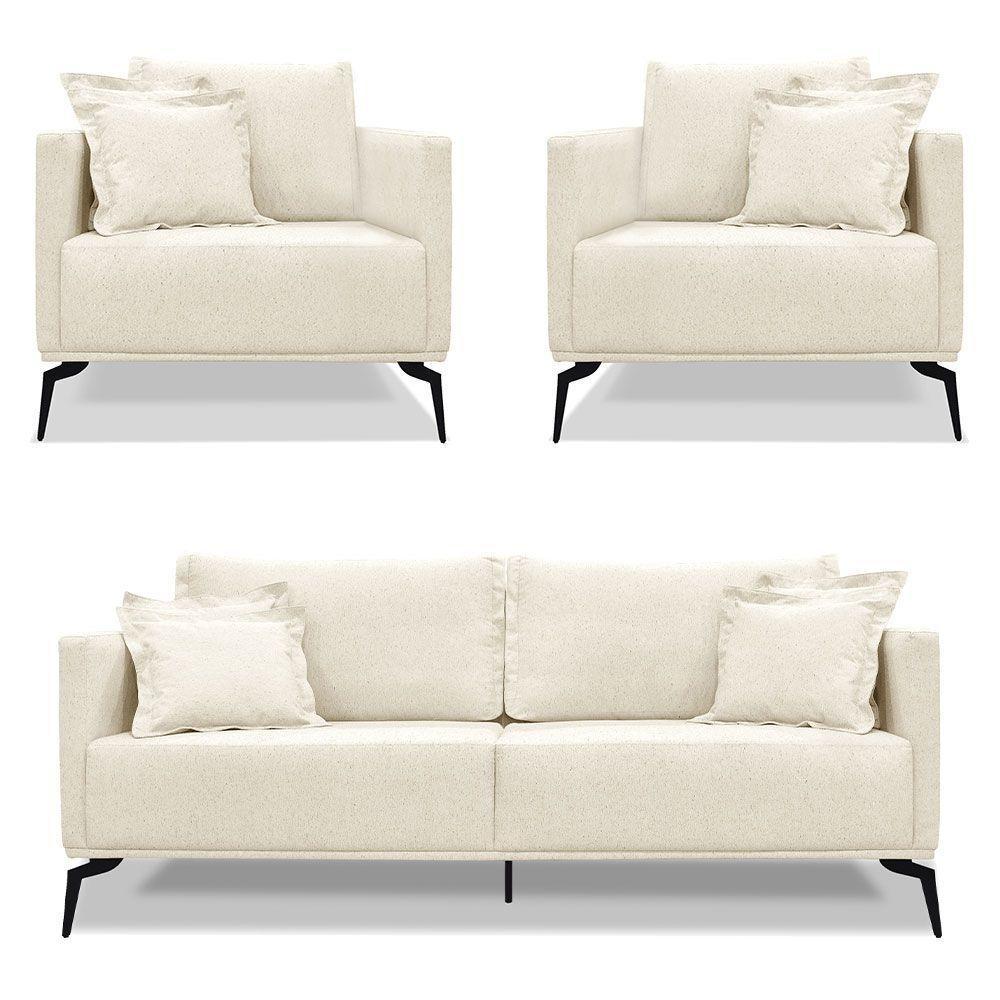 Kit 2 Poltronas E Sofá 2 Lugares 1,80m Natural Pés Metálicos - 1