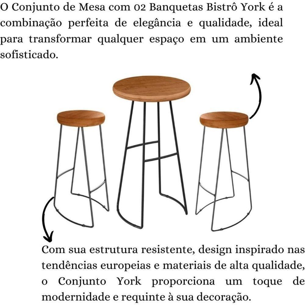 Mesa Bistrô Com 2 Banquetas Deativas York Peroba Preto - 3