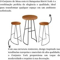 Mesa Bistrô Com 2 Banquetas Deativas York Peroba Preto - 3