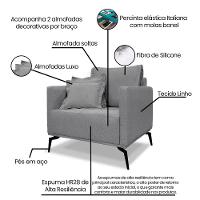 Kit 2 Poltronas E Sofá 2 Lugares 1,60m Grafite Pés Metálicos - 6