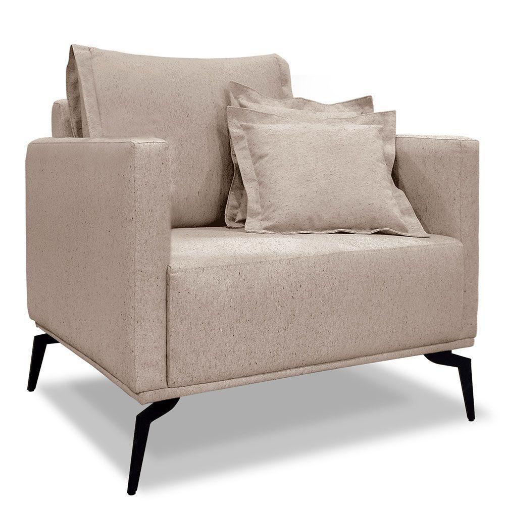 Kit 2 Poltronas E Sofá 2 Lugares 1,60m Pés Metálicos Areia - 7