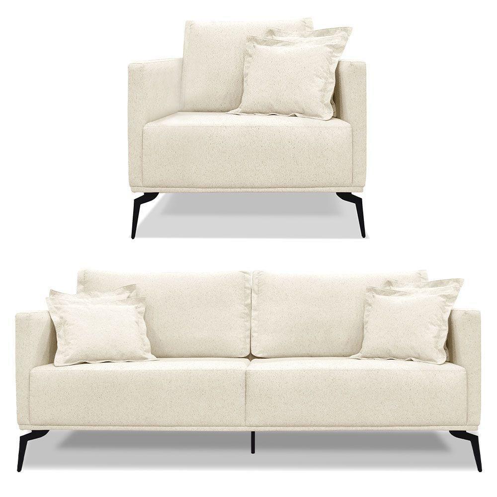 Kit Poltrona E Sofá 2 Lugares 1,80m Natural Pés Metálicos - 1