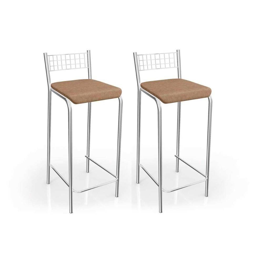 Kit 2 Banqueta de Cozinha Gênova B705CR  Un Cromada/Capuccino - Kappesberg - 1