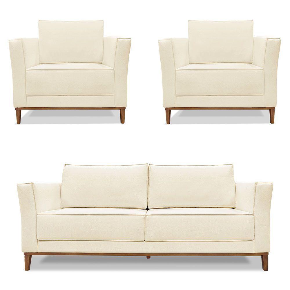 Kit 2 Poltronas e Sofá Living 2 Lugares 1,90m Vega Linho Cas - 1