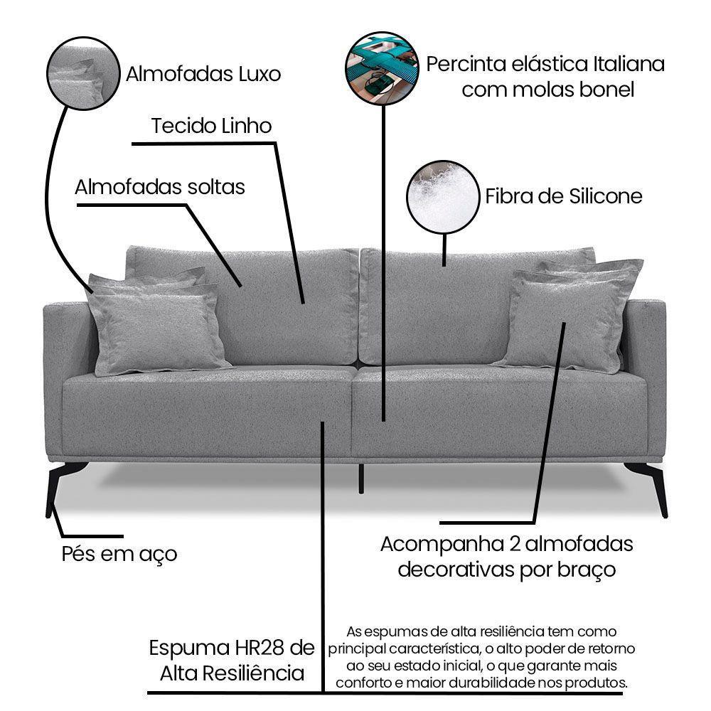 Kit Poltrona E Sofá 2 Lugares 1,80m Grafite Pés Metálicos - 6