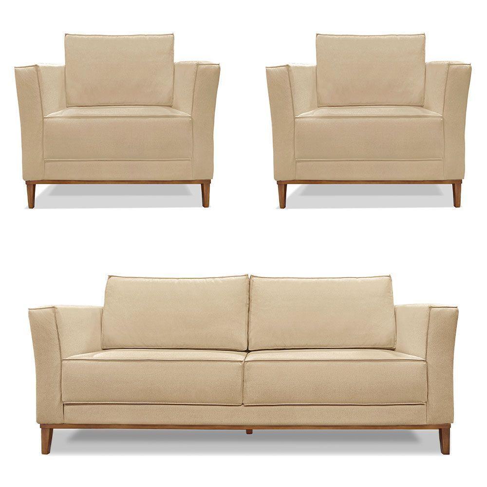 Kit 2 Poltronas e Sofá Living 2 Lugares 1,90m Vega Linho Dou - 1