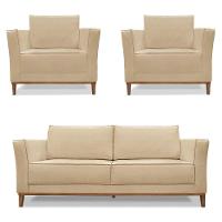 Kit 2 Poltronas e Sofá Living 2 Lugares 1,90m Vega Linho Dou - 1