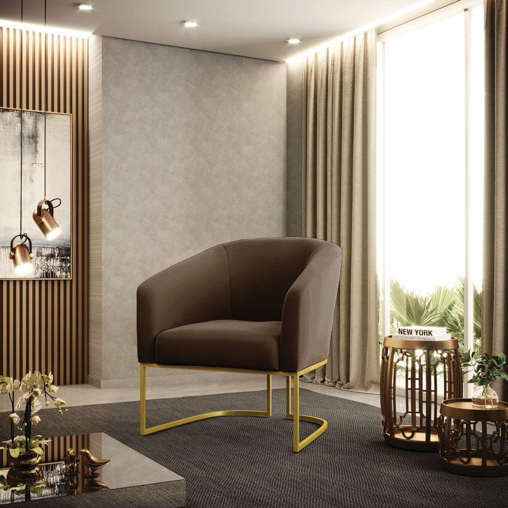 Kit 02 Poltronas Suede Base Industrial Dourada Marrom - 8