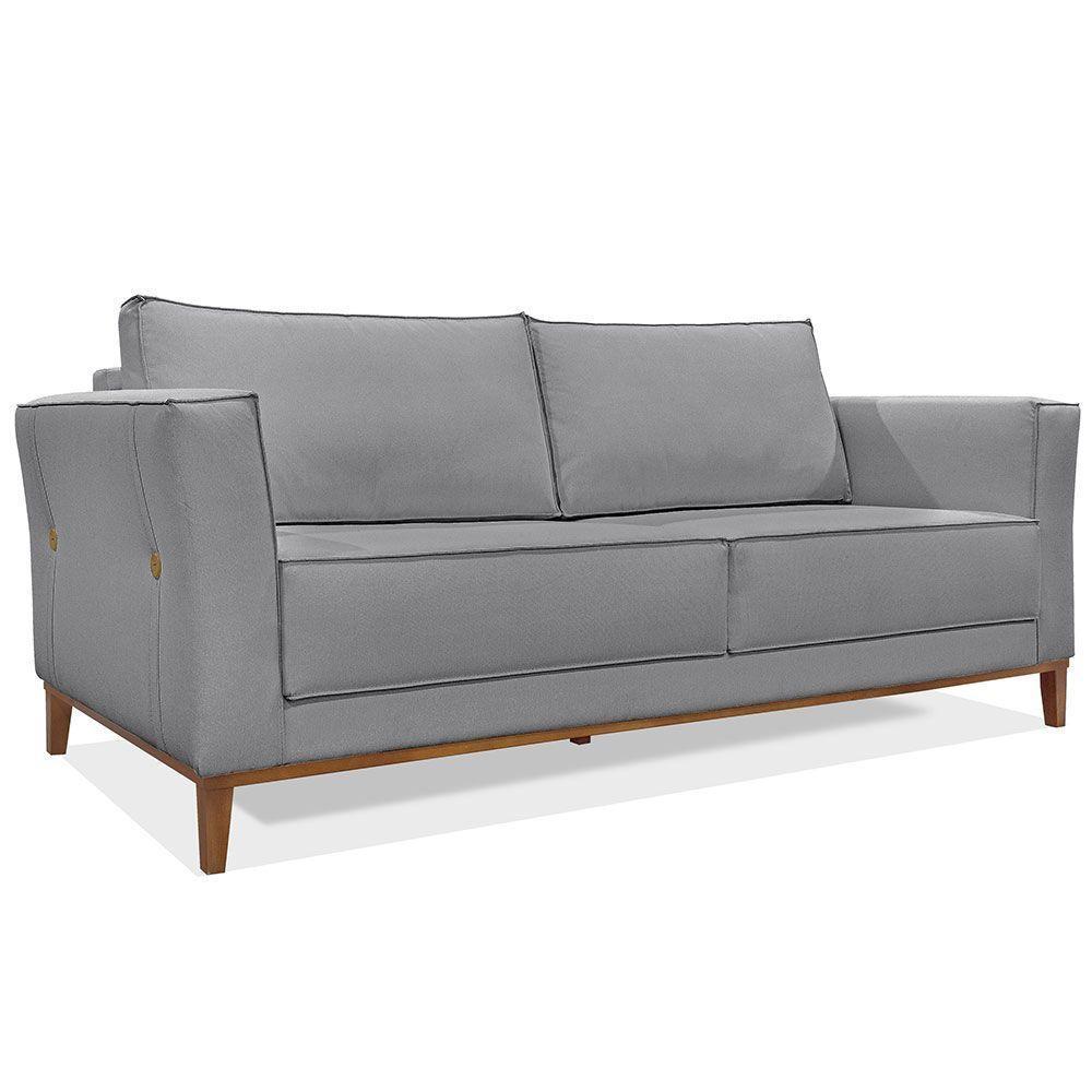 Kit 2 Poltronas e Sofá Living 2 Lugares 1,90m Vega Linho Gra - 7