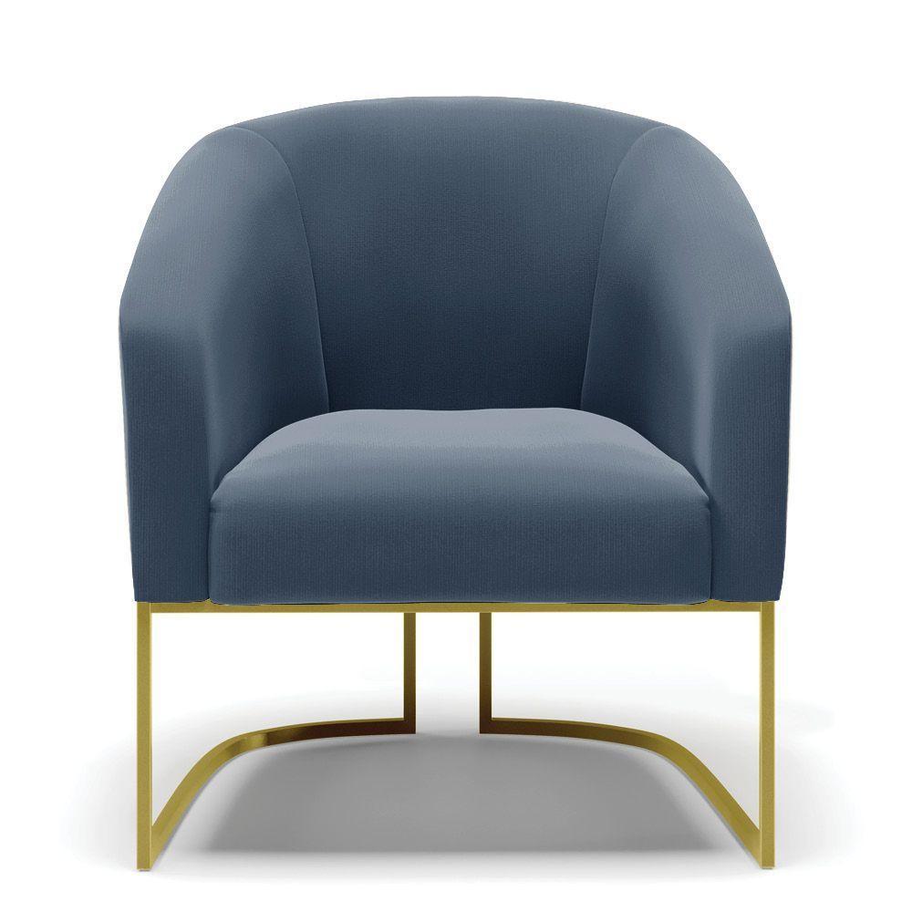 Kit 02 Poltronas Suede Azul Marinho Base Industrial Dourada - 7