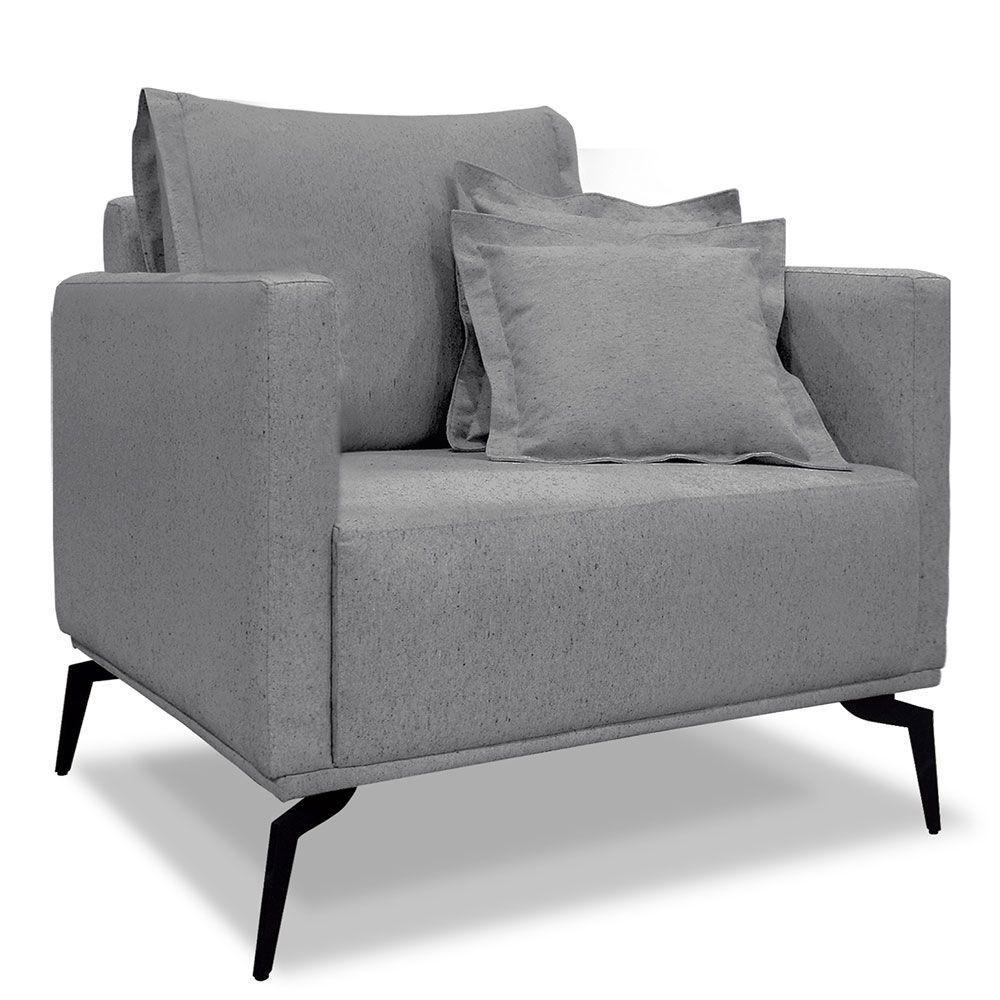 Kit Poltrona E Sofá 2 Lugares 1,80m Pés Metálicos Grafite - 5