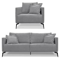 Kit Poltrona E Sofá 2 Lugares 1,80m Pés Metálicos Grafite - 1