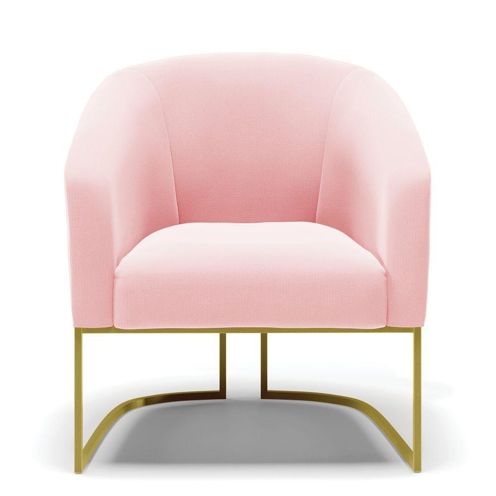 Kit 02 Poltronas Suede Base Industrial Dourada Rosa Bebê - 7