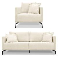 Kit Poltrona E Sofá 2 Lugares 1,80m Pés Metálicos Natural - 1