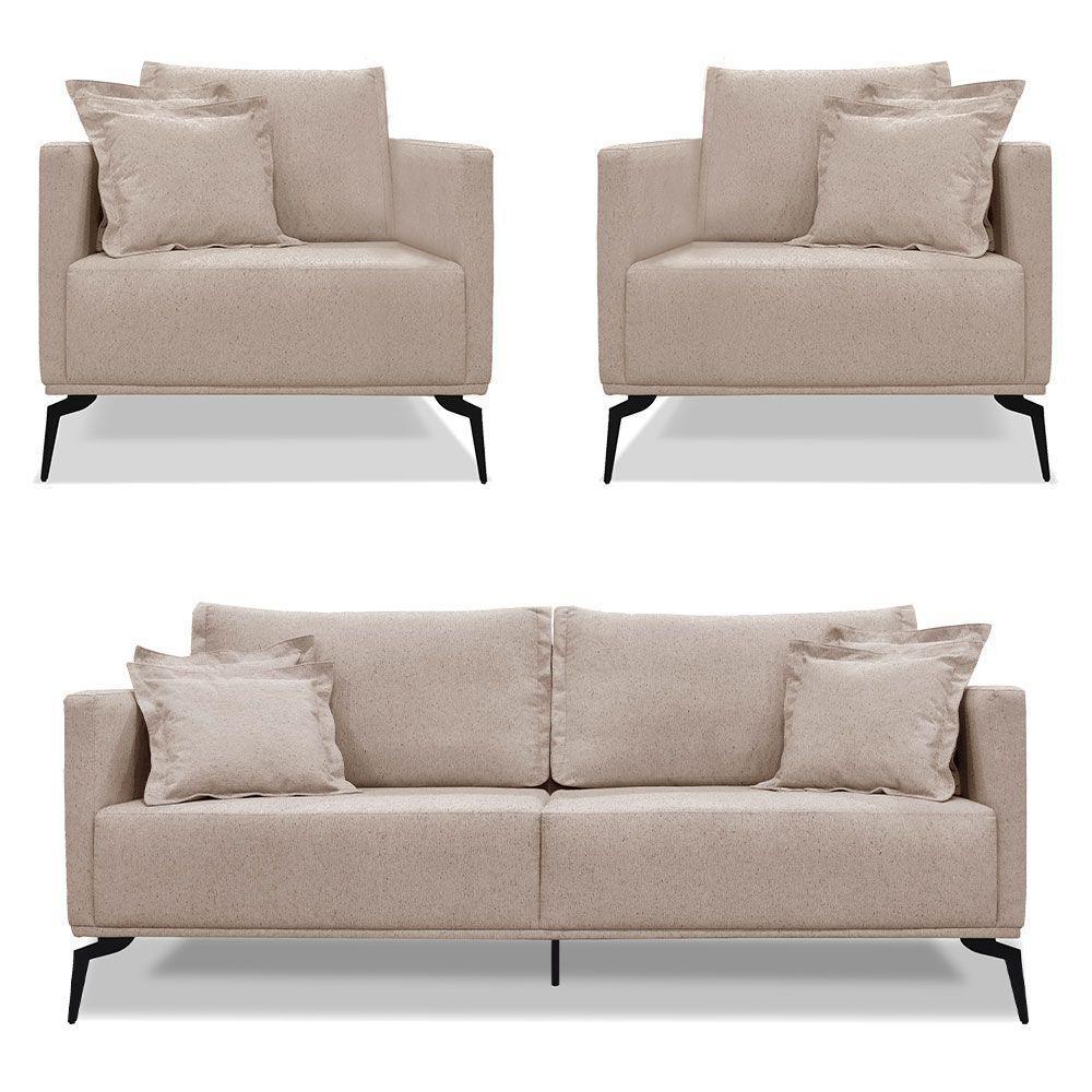 Kit 2 Poltronas E Sofá 2 Lugares 1,80m Areia Pés Metálicos - 1