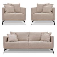 Kit 2 Poltronas E Sofá 2 Lugares 1,80m Areia Pés Metálicos