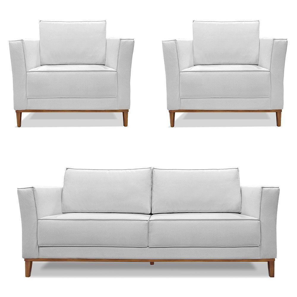 Kit 2 Poltronas e Sofá Living 2 Lugares 1,90m Vega Linho Cin - 1
