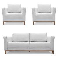 Kit 2 Poltronas e Sofá Living 2 Lugares 1,90m Vega Linho Cin - 1